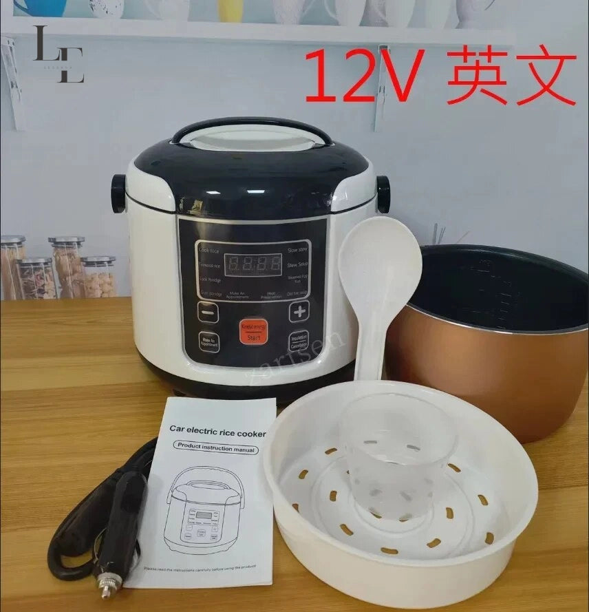 Portable Car Rice Cooker - 2L Electric MultiCooker for Car & Truck - 12V/24V - English Menu