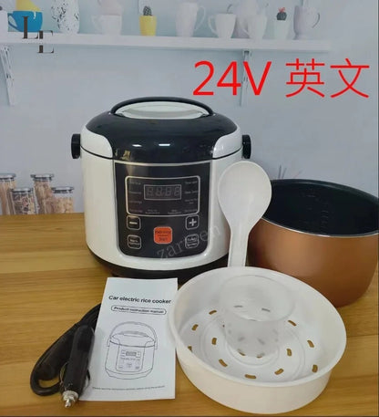 Portable Car Rice Cooker - 2L Electric MultiCooker for Car & Truck - 12V/24V - English Menu