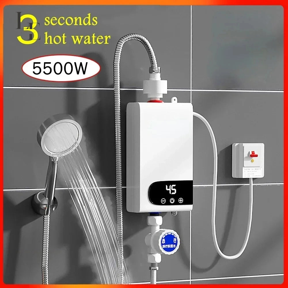 Portable Electric Water Heater - Instant Heating for Bathroom and Kitchen - 220V 5500W