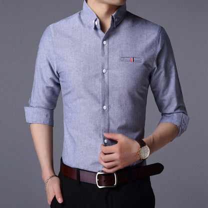 Slim-fit Lapel Long-sleeved Men's Solid Color Shirt