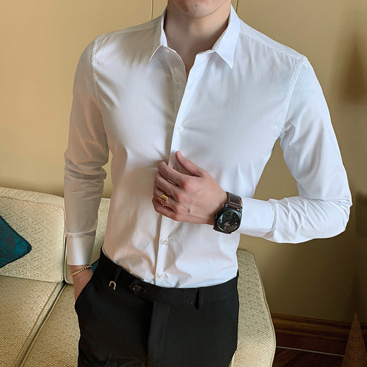Men's Long Sleeve Shirt Slim Fit Shirt Business Casual White Shirt