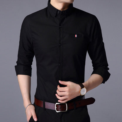 Slim-fit Lapel Long-sleeved Men's Solid Color Shirt