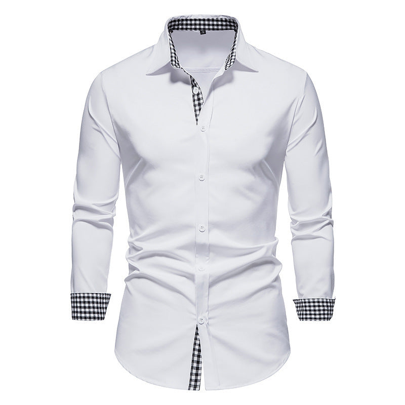 Color-blocking Plaid Collar Long-sleeved Shirt Slim-fit Men's Shirt
