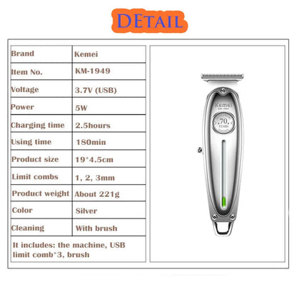 Professional Clipper For Barber all-metal Hair Trimmer Rechargeable Men Electric Beard Shaver Baldheaded Hair Cutting Machine