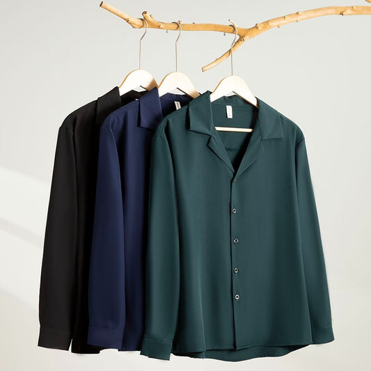 Youth Lapels Solid Color Long Sleeve Shirt