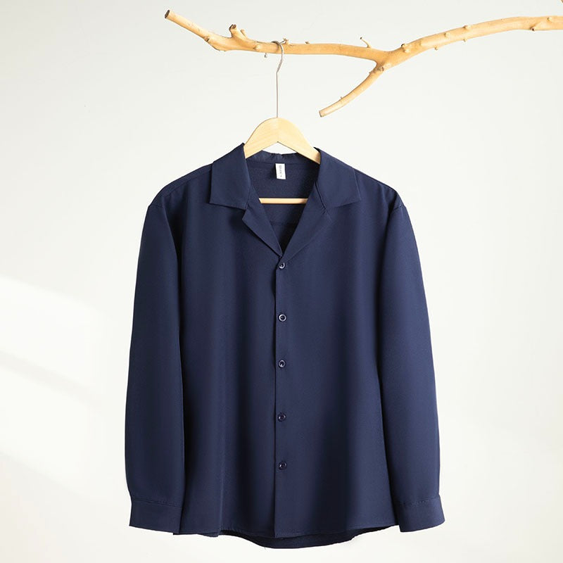 Youth Lapels Solid Color Long Sleeve Shirt