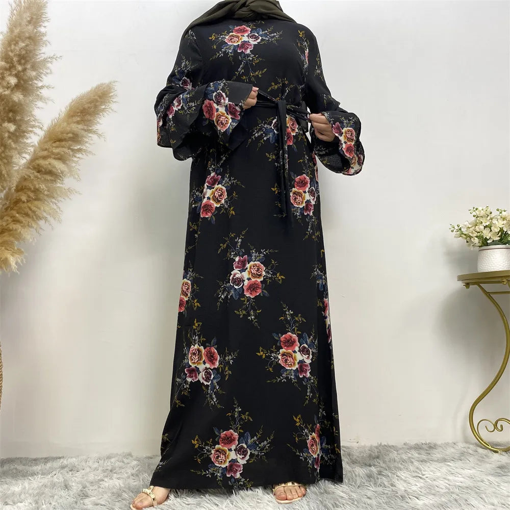 Muslim plus-size fashion hot new Arab Dubai women's clothing Islamic women's print robe dress Saudi Malaysia long sleeve elegant