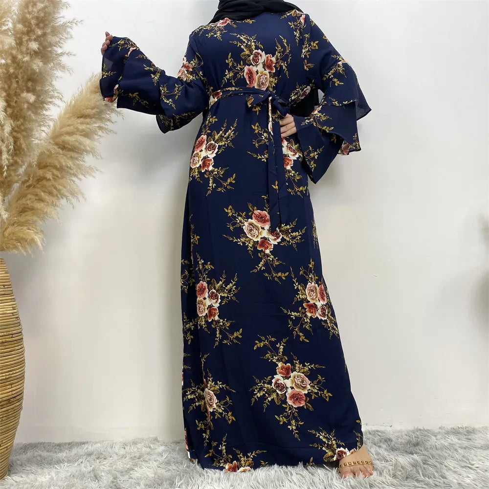 Muslim plus-size fashion hot new Arab Dubai women's clothing Islamic women's print robe dress Saudi Malaysia long sleeve elegant