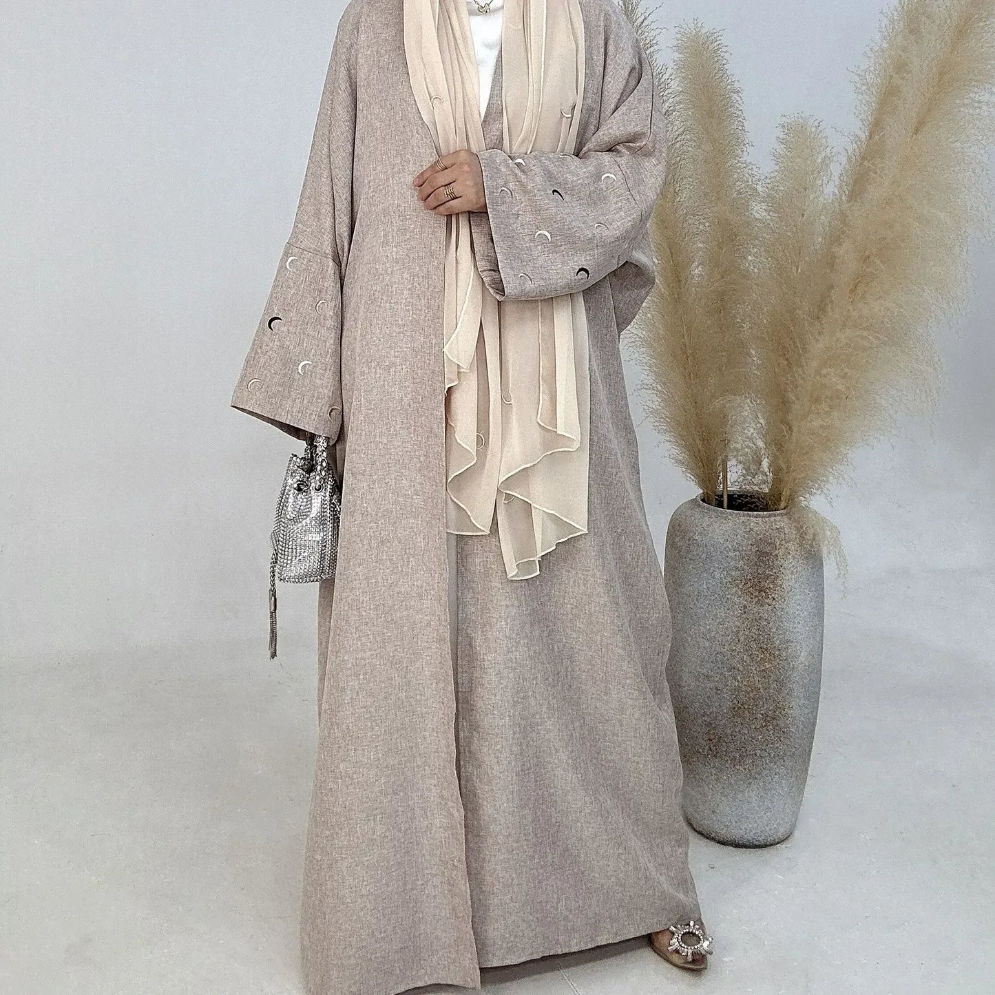Cotton Linen Open Abaya for Women Embroidery Kimono Abayas Muslim Dubai Turkey Luxury Kaftan Hijab Dress Saudi Islamic Clothing