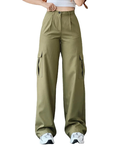 Vintage Straight new style baggy Trousers casual pants waist pocket denim pants summer women's  high waist cargo pants