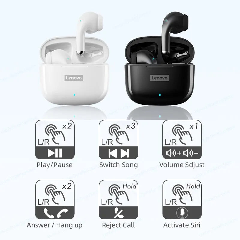 Lenovo LP40 Pro Earphones Bluetooth 5.0 Wireless Sports Headphone Waterproof Earbuds with Mic Touch Control TWS Headset