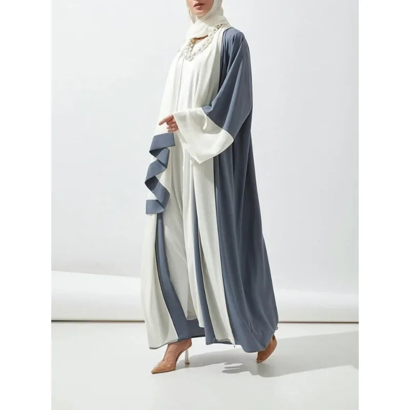 Long Cardigan Muslim Women Dubai Abaya Maxi Robe Kimono Turkish Islamic Clothing Elegant Eid Middle East Ramadan Patchwork