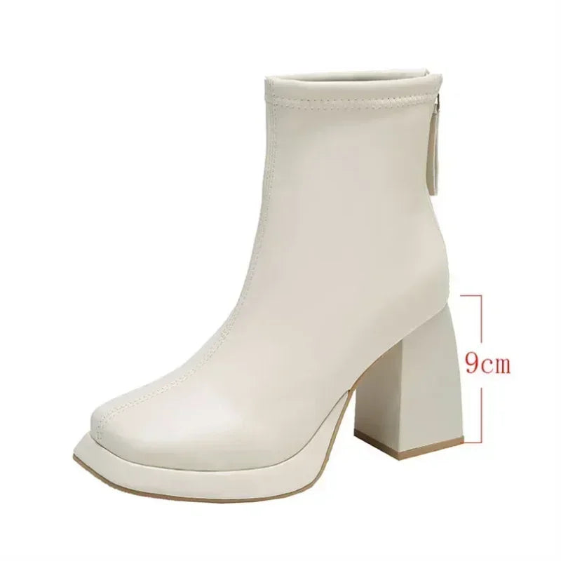 Upgrade Your Style with Beige Ankle Boots - High Heel, Short, Fashionable, and Versatile