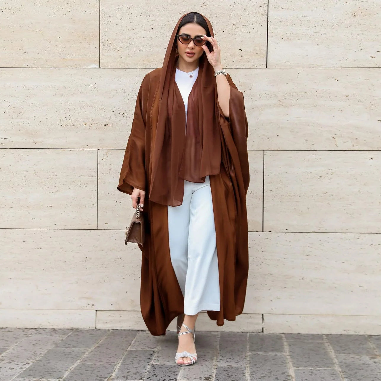 2023 New Kimono Abaya for Women Modest Muslim Moroccan Fashion Bright Silk Satin Batwing Sleeve Cardigan Robe Corban Eid Al Adha