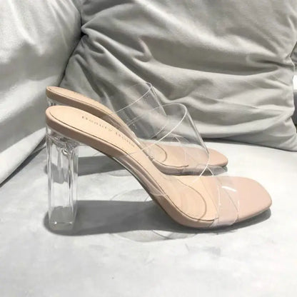 Summer Women Pumps Sandals  Jelly Slippers Open Toe High Heels Women Transparent Perspex Slippers Shoes Heel Clear Sandals