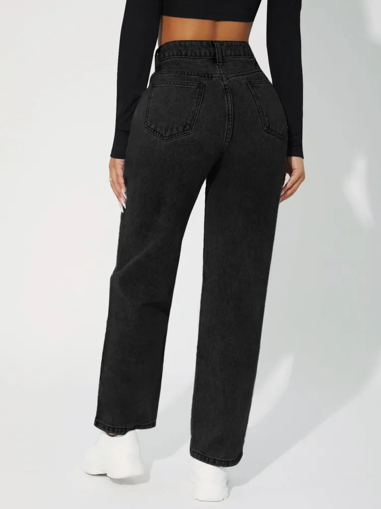 Denimcolab 2023 New High Waist Straight Leg Jeans Woman Simple Style Casual Cotton Denim Pants Ladies Loose Streetwear Jeans