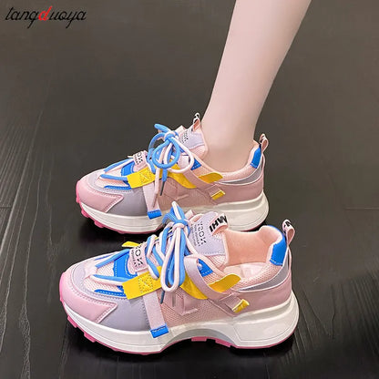 Upgrade Your Style with 2023 Spring Orange Platform Sneakers - Breathable, Thick Soled, and Non-Slip Sport Shoes for Women - Hip Hop, Casual, and Comfortable - Sizes 4.5-8.5 Available