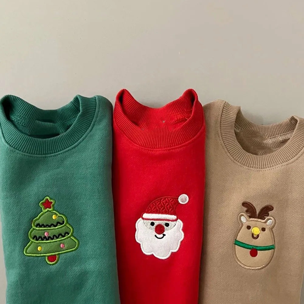 Autumn Winter Children Christmas Thick Warm Long Sleeve Sweatshirt Girl Baby Cotton Embroidery Tops Boy Kid Fashion Sweatshirts