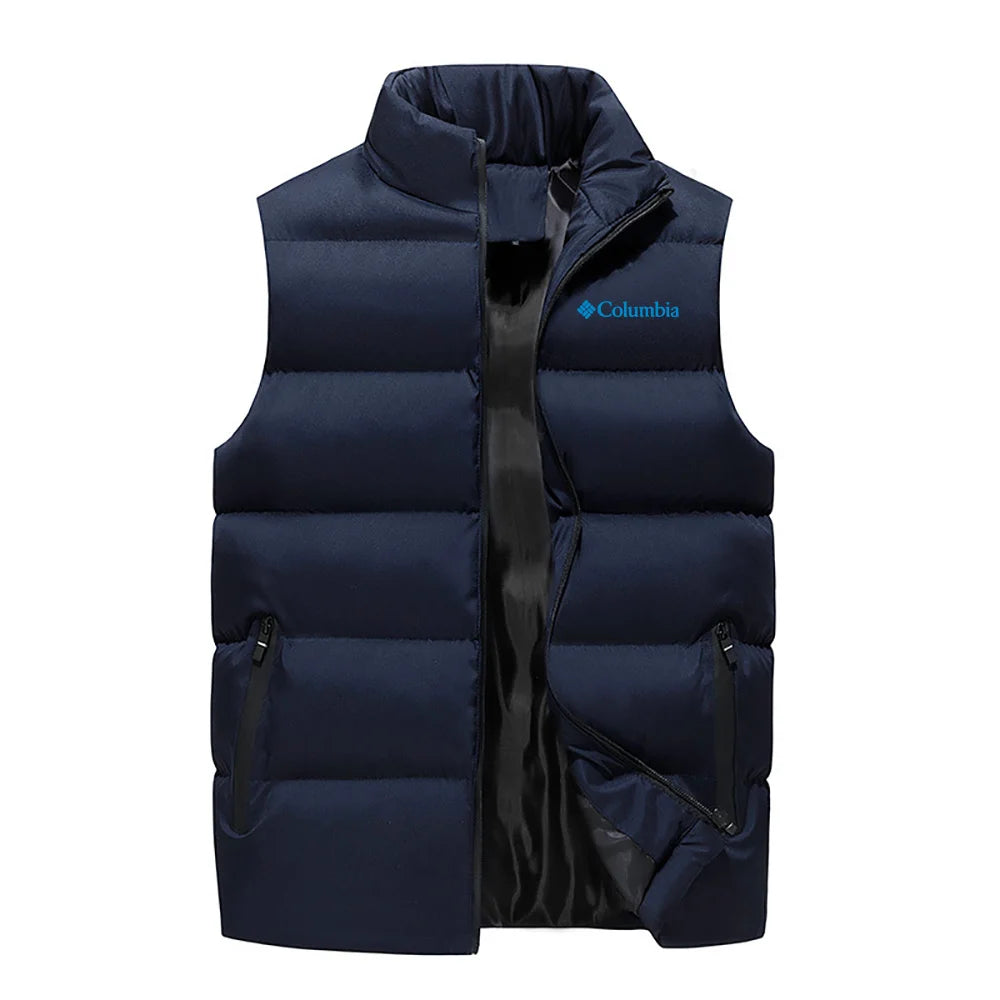 Men's Outdoor Winter Warm Thicken Vest Jackets Luxury Brand Male Cotton-Padded Sleeveless Stand-Up Colar Solid Color Waistcoat