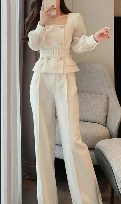 Stylish Summer Set for Women - 2 Piece Blazer Suit with Elegant Pants - Luxury Fashion