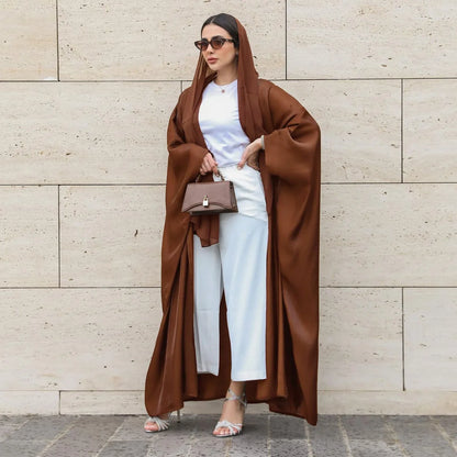 2023 New Kimono Abaya for Women Modest Muslim Moroccan Fashion Bright Silk Satin Batwing Sleeve Cardigan Robe Corban Eid Al Adha