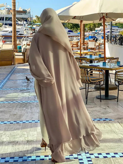 Muslim Sets Dubai Chiffon Kaftan Open Abaya Long Dress Ramadan Robe Femme Musulmane Evening Dresses Luxury Hijab Dress Women