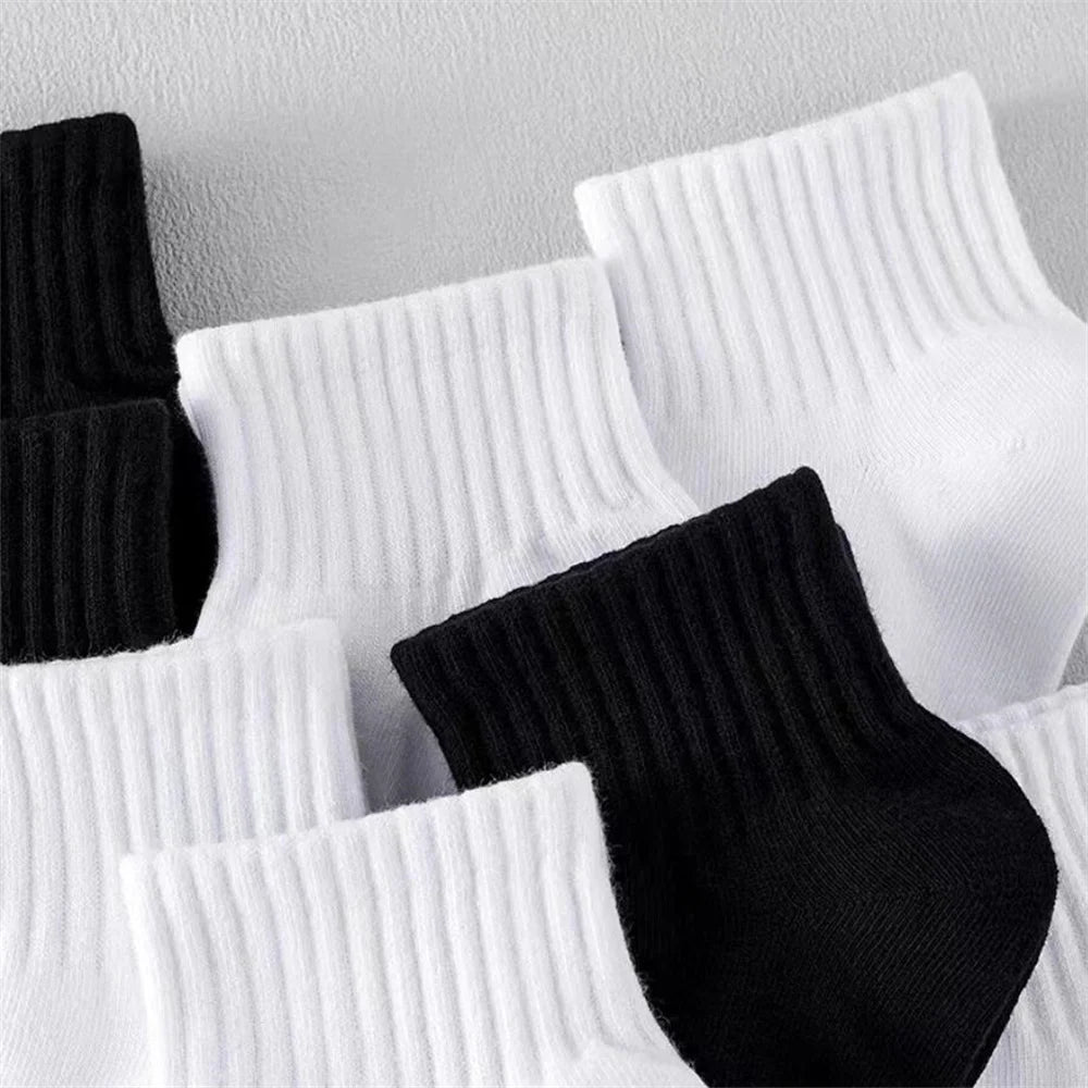 10 Pairs Classic Black White 95% Cotton Men's Short Socks Summer Thin Low Tube Socks Anti Odor Women's Ankel Sox EU 37-42