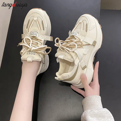 Upgrade Your Style with 2023 Spring Orange Platform Sneakers - Breathable, Thick Soled, and Non-Slip Sport Shoes for Women - Hip Hop, Casual, and Comfortable - Sizes 4.5-8.5 Available