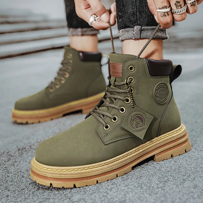 High Top Boots Men Leather Shoes Fashion Motorcycle Ankle Military Boots For Men Winter Boots Man Shoes Lace-Up Botas Hombre