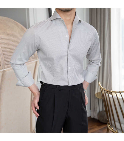 Slim-fit Long-sleeved Shirt For Men With A Line Neck Business