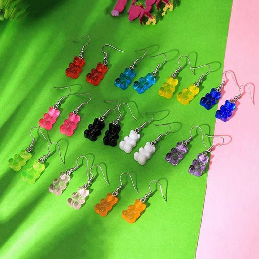 1 Pair Creative Cute Mini Gummy Bear Earrings Minimalism Cartoon Design Female Ear Hooks Danglers Jewelry Gift - LESSANA