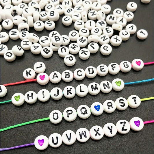 100pcs 7mm Round Letter Beads Acrylic Beads Letter Mixed Color DIY Letter Spacer Beads Bangle Jewelry Accessories Halloween，Thanksgiving And Christmas Gift - LESSANA