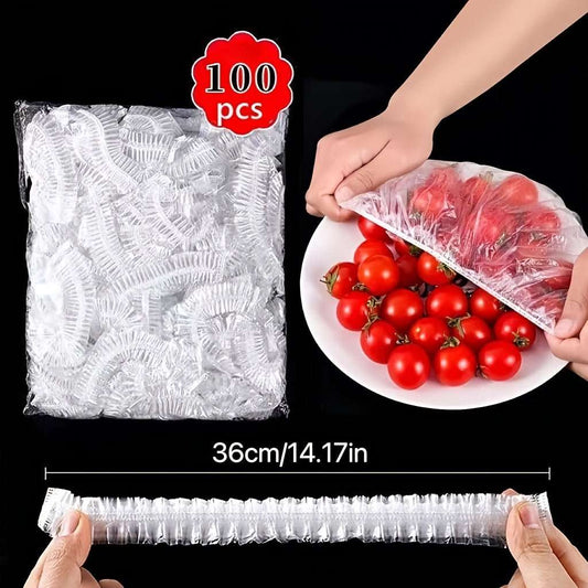 100pcs Disposable Food Cover, Food Wrap Storage Cover, Elastic Food Cover Bag, Kitchen Refrigerator Leftover Rice Fruit Food Plastic Sealed Fresh Cover, Anti-odor Leak-Proof Dust-proof Freezer Cover, Fresh Keeping Cover, Kitchen Accessories - LESSANA