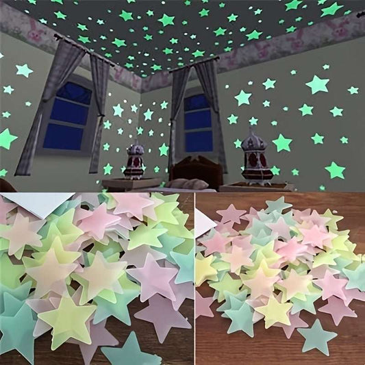 100pcs, Luminous Star Stickers, Wall Stickers For Bedroom, Living Room, Bedroom Ceiling Decor - LESSANA