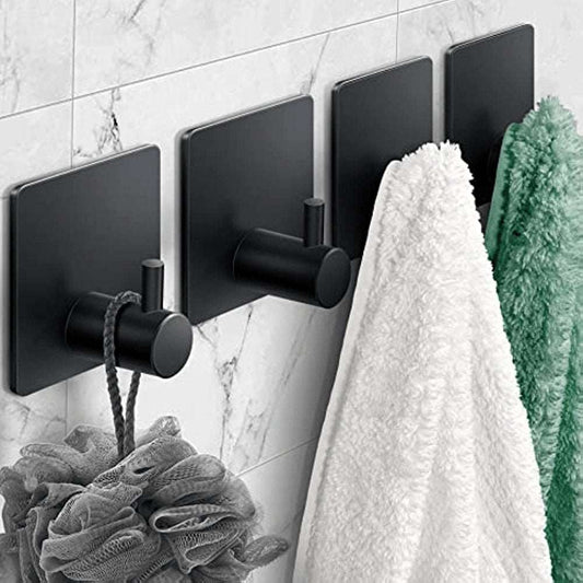 1/3/5pcs Wall Adhesive Towel Hooks, Heavy Duty Adhesive Hooks, Stainless Steel Wall Hangers For Robe & Towel, Strong Adhesive Wall Hooks For Home Bathroom , Bathroom Organizers & Storage - LESSANA