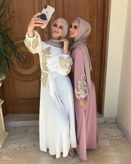 Abaya Embroidered Muslim Long Dress Women Pearls Kaftan Abayas Robe Femme Musulmane Dubai Hijab Vestido Islamic Clothing Abayat