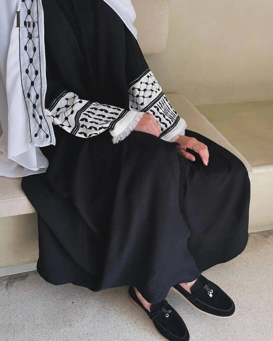 Embroidery Keffiyeh Abaya Kimono Crepe Fabric Ramadan Muslim Abayas for Women Dubai Luxury Palestinian Islamic Clothing Kaftan