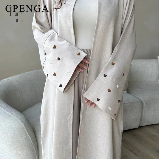 Fashion Love Embroidery Open Abaya for Women Dubai 2024 New Plain Kimono Muslim Türkiye Elegant Cardigan Gown Islam Clothing