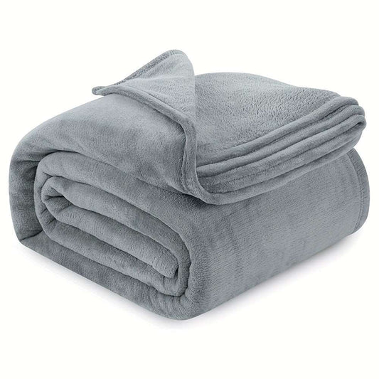 1pc Grey Throw Blanket, Soft Flannel Fleece Blankets Anti-Static Microfiber Bed Blanket For Couch Bed Sofa Travel Camping, School Essentials For Dorm - LESSANA