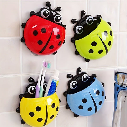 1pc Ladybug Animal Insect Toothbrush Holder Bathroom Cartoon Toothbrush Toothpaste Wall Suction Holder Rack Container Organizer Cartoon Seven Star Ladybird Creative Powerful Suction Cup Toothbrush Box Toothpaste Holder Removable Wall Hanging Shelf - LESSANA