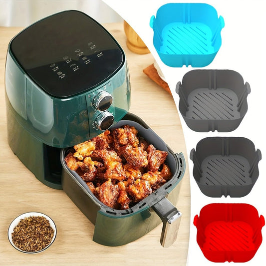 1pc Square Air Fryer Silicone Pot Reusable Air Fryers Liners Oven Baking Tray Home Kitchen Air Fryer Accessories 19.48cmx16.48cmx4.98cm - LESSANA
