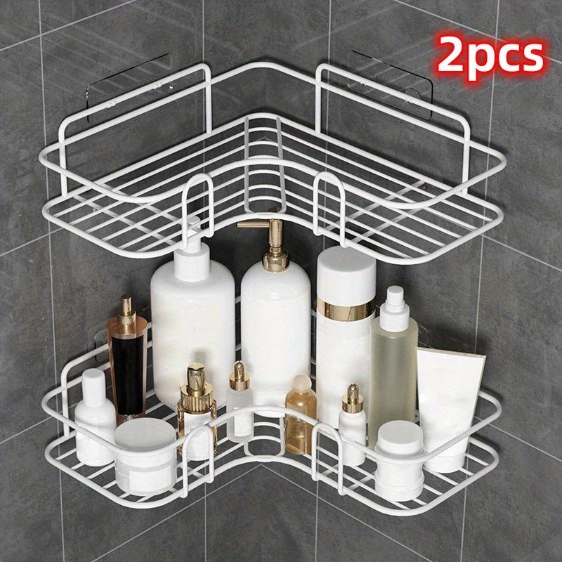 1pc/2pcs Punch Free Corner Shelf, Bathroom Rack Shelf, Bathroom Toilet Seamless Wall Mounted Tripod, Storage Rack - LESSANA