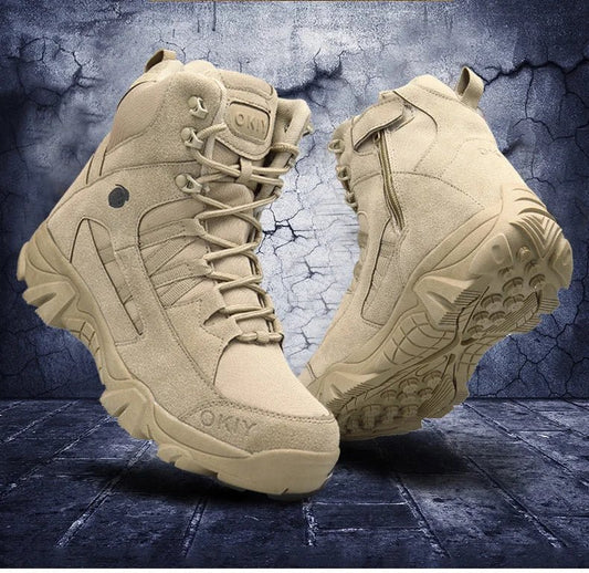 2022 Military Ankle Boots Men Outdoor Genuine Leather Tactical Combat Boots Work Safty Shoes for Men Hiver Casual Hiking Shoe - LESSANA