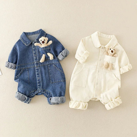 2023 Baby Denim Romper Cartoon Bear Jumpsuit for Newborn Toddler Onesie Autumn Baby Boys Girls Clothes Infant Outfit Clothing - LESSANA