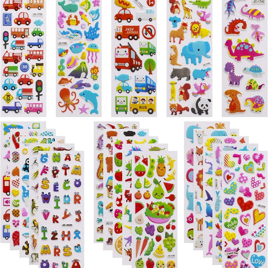24 Different Sheets, 3D Stickers For Kids Toddlers 550+ Vivid Puffy Kids Stickers, Colored 3D Stickers, For Boys Girls Teachers, Reward, Craft Scrapbook Halloween，Thanksgiving And Christmas Gift - LESSANA