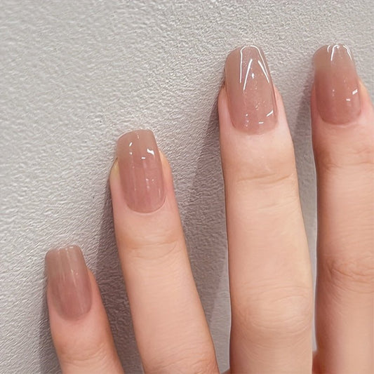 24pcs Glossy Square Press On Nails - Short Fake Nail Tips false nails for Women and Girls - Includes Nail File and Jelly Glue - LESSANA