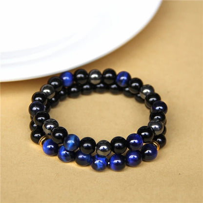 2pcs Men Bracelets Beads Natural Stone Black Onyx&Tiger Eye&Hematite Stone Bracelets for Women Men No Magnetic Bracelet - LESSANA