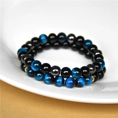 2pcs Men Bracelets Beads Natural Stone Black Onyx&Tiger Eye&Hematite Stone Bracelets for Women Men No Magnetic Bracelet - LESSANA