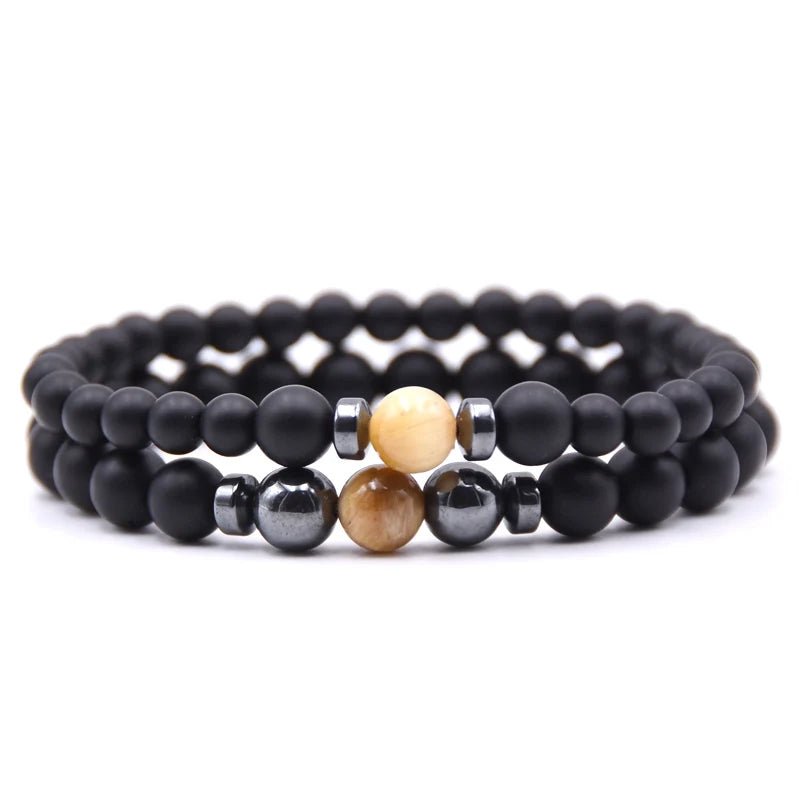 2Pcs/Set Bracelets Men Luxury New Fashion 8mm Beads Strand Men hematite Bracelet For Men Jewelry Gift - LESSANA
