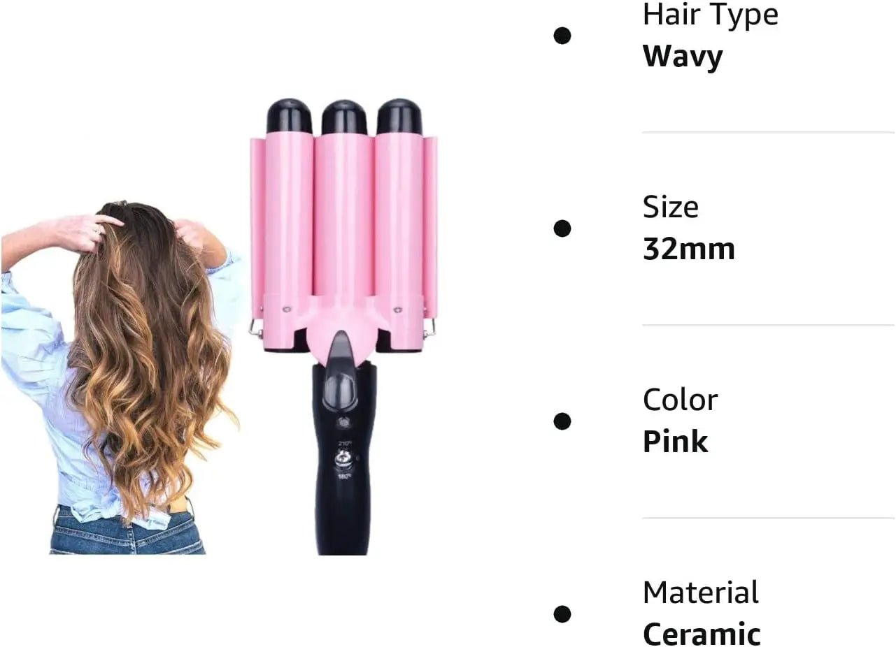 3 Barrel Curling Iron Hair Styling Tools, YAWEEN 32mm Professional Hair Curling Wand with Curling Iron Ceramic Stylin Fast Heati - LESSANA